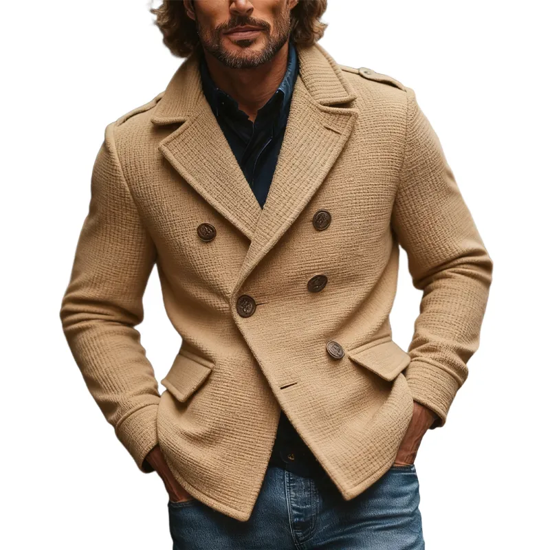 Men's Blended Solid Color Lapel Double-breasted Jacket MTA2466J1X sold by Manly