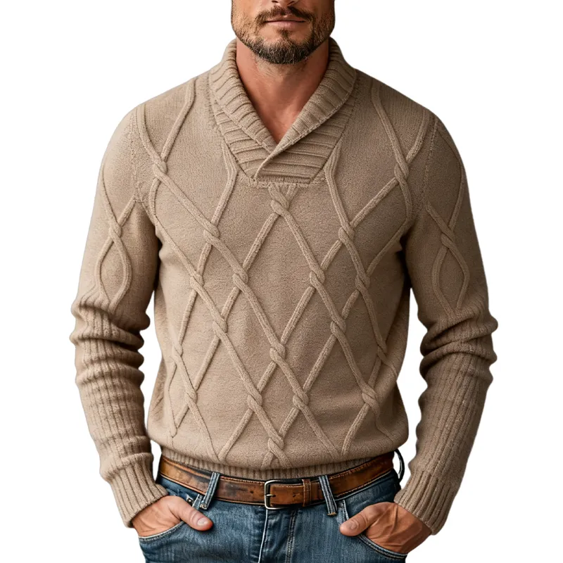 Men's Solid Color Diamond Check Turtleneck Knitted Sweater MTA2495J4X sold by Manly