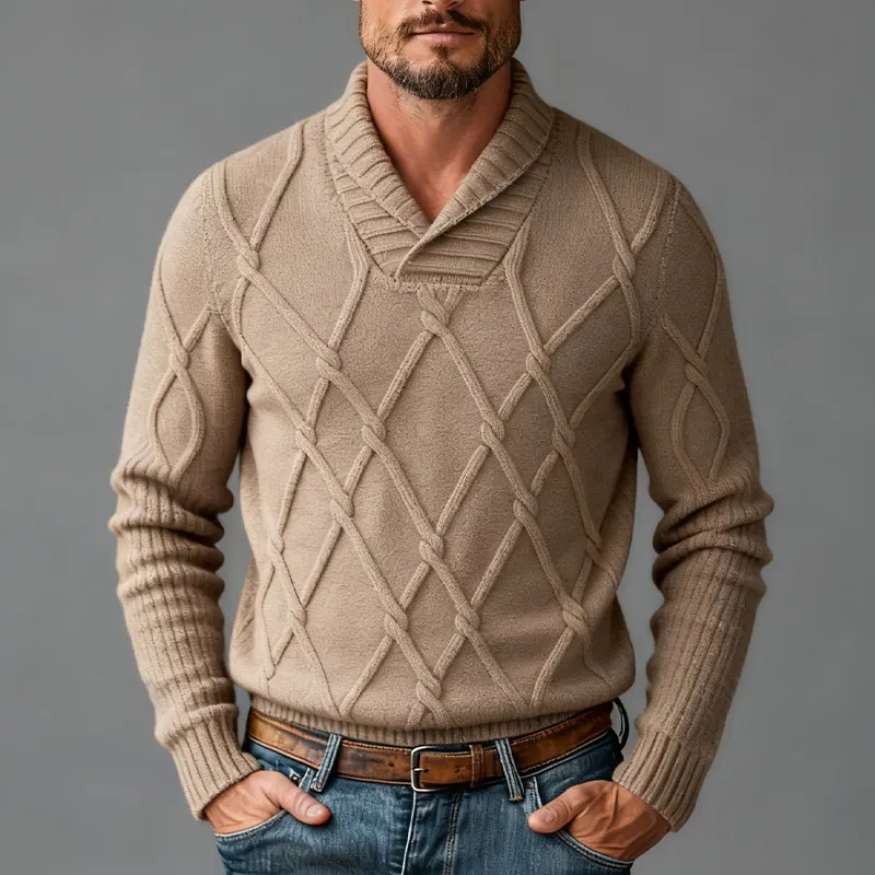 Men's Solid Color Diamond Check Turtleneck Knitted Sweater MTA2495J4X sold by Manly product image thumbnail 3