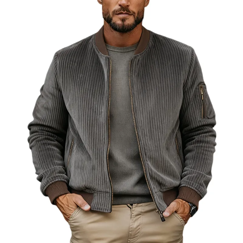 Men's Vintage Corduroy Solid Baseball Collar Zip-Up Jacket MTA2436J4X sold by Manly