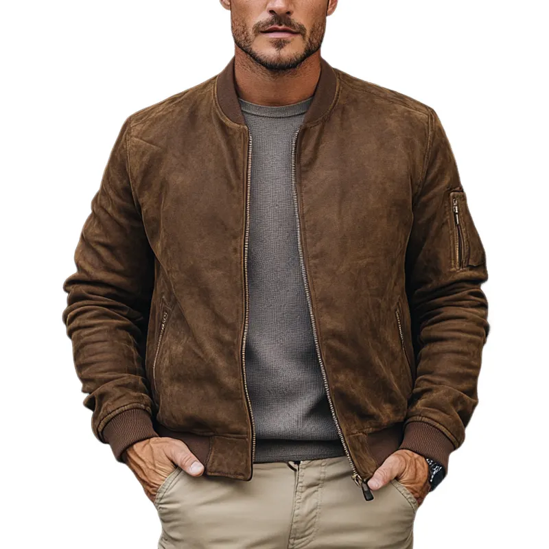 Men's Vintage Casual Faux Suede Baseball Collar Jacket MTA2393J7X sold by Manly