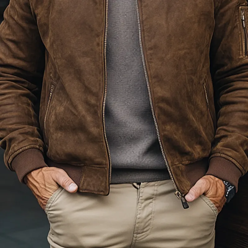 Men's Vintage Casual Faux Suede Baseball Collar Jacket MTA2393J7X sold by Manly product image thumbnail 4