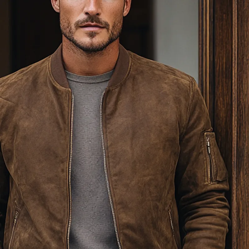 Men's Vintage Casual Faux Suede Baseball Collar Jacket MTA2393J7X sold by Manly product image thumbnail 3