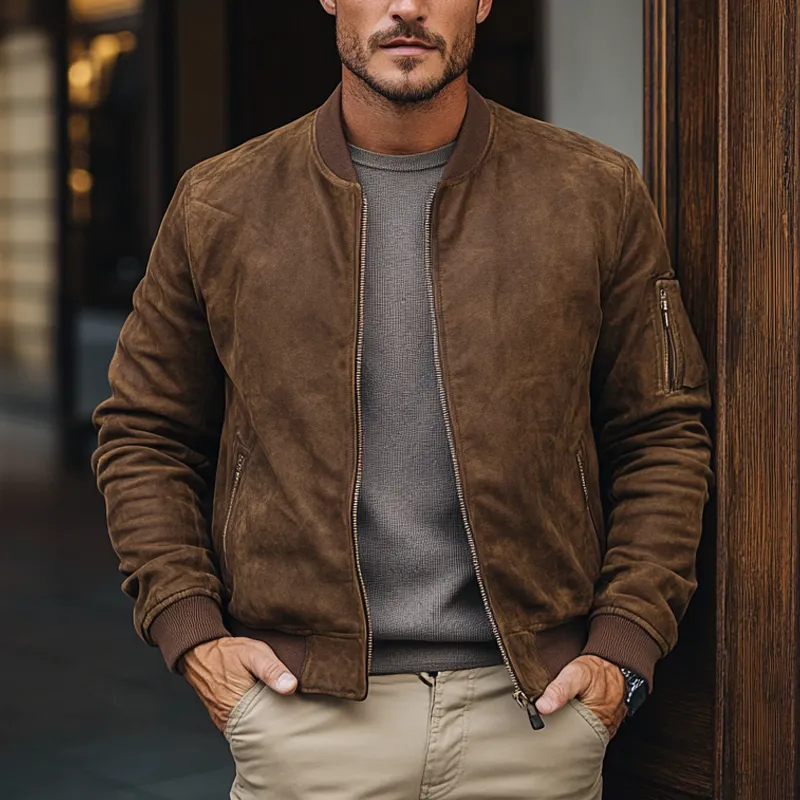 Men's Vintage Casual Faux Suede Baseball Collar Jacket MTA2393J7X sold by Manly product image thumbnail 2