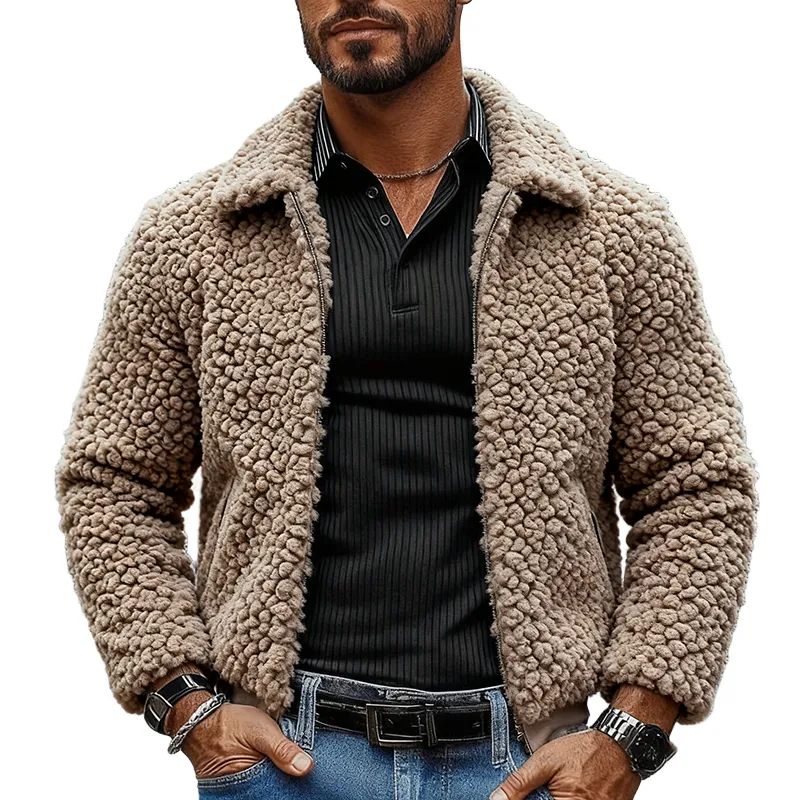 Men's Solid Color Polar Fleece Casual Lapel Zipper Jacket MTA2482J8X sold by Manly
