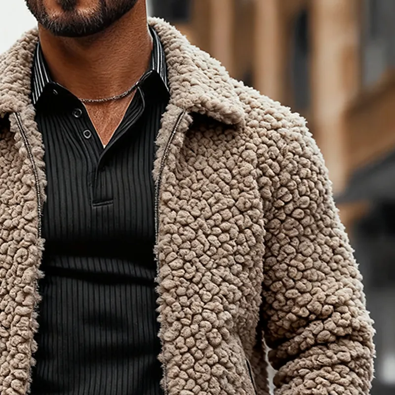 Men's Solid Color Polar Fleece Casual Lapel Zipper Jacket MTA2482J8X sold by Manly product image thumbnail 3