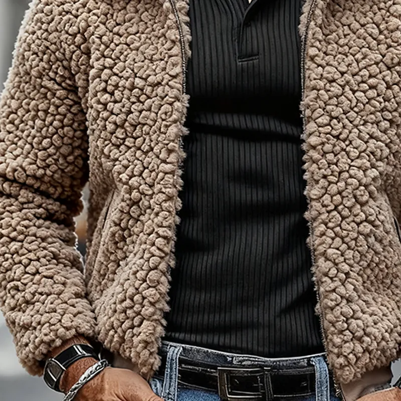 Men's Solid Color Polar Fleece Casual Lapel Zipper Jacket MTA2482J8X sold by Manly product image thumbnail 4