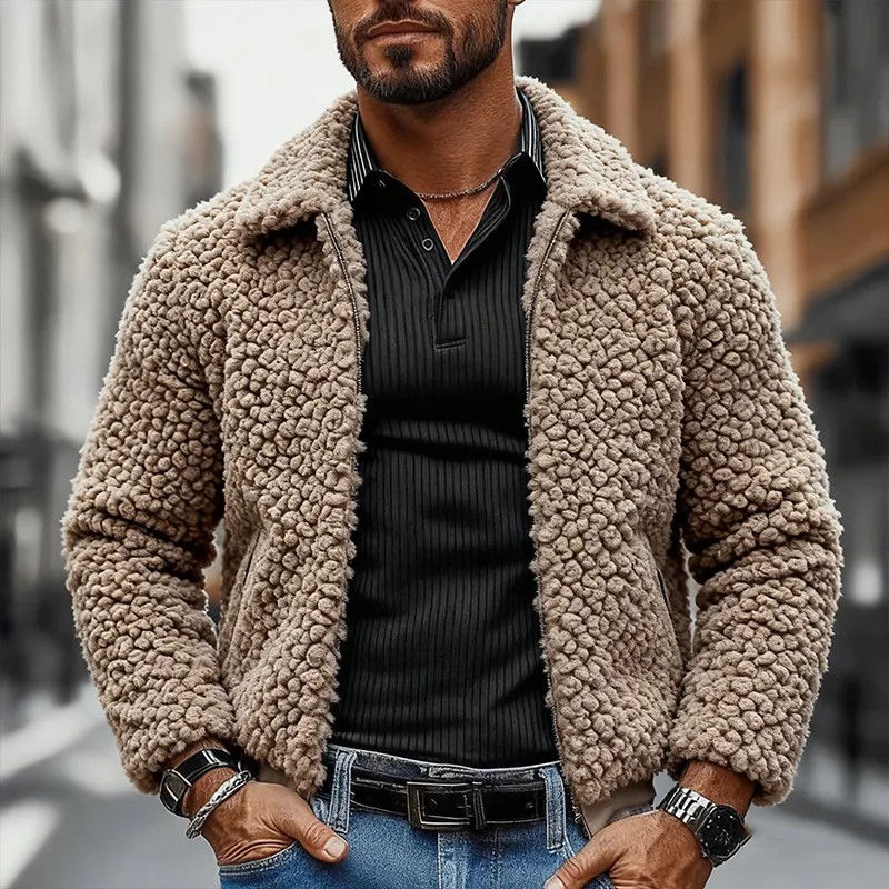 Men's Solid Color Polar Fleece Casual Lapel Zipper Jacket MTA2482J8X sold by Manly product image thumbnail 2