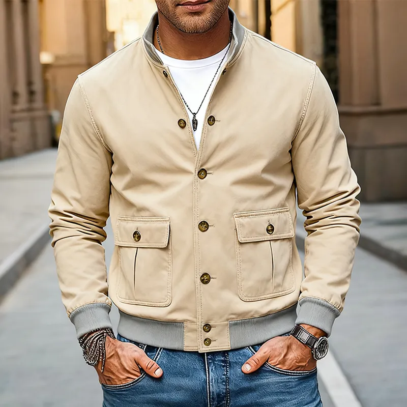Men's Vintage Cotton Casual Stand Collar Solid Color Jacket MTA2408J5X sold by Manly product image thumbnail 2