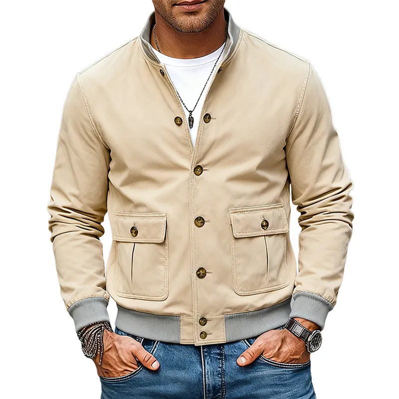 Men's Vintage Cotton Casual Stand Collar Solid Color Jacket MTA2408J5X sold by Manly