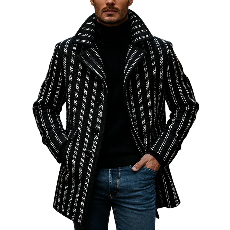 Men's Vintage Striped Tweed Lapel Mid-Length Coat MTA2448J3X sold by Manly