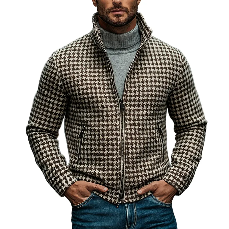Men's Houndstooth Blend Tweed Lapel Zipper Jacket MTA2445J7X sold by Manly