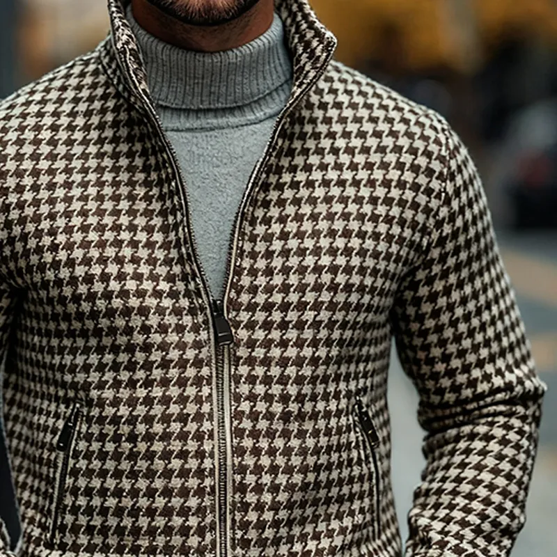 Men's Houndstooth Blend Tweed Lapel Zipper Jacket MTA2445J7X sold by Manly product image thumbnail 3