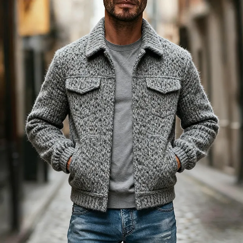 Men's Blended Solid Color Faux Wool Lapel Button Jacket MTA2471J3X sold by Manly product image thumbnail 3