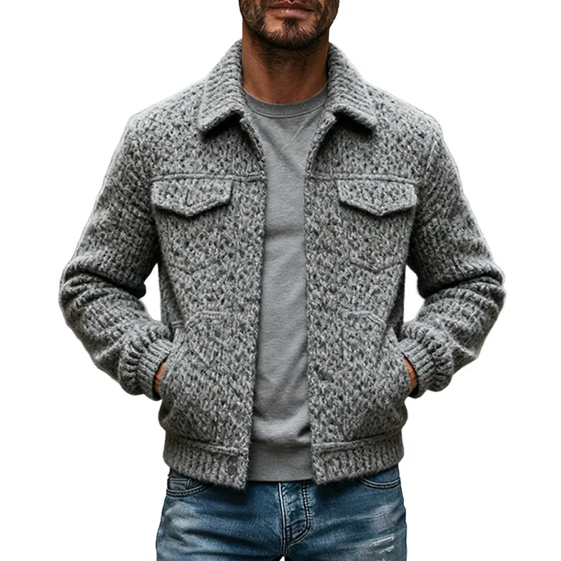 Men's Blended Solid Color Faux Wool Lapel Button Jacket MTA2471J3X sold by Manly