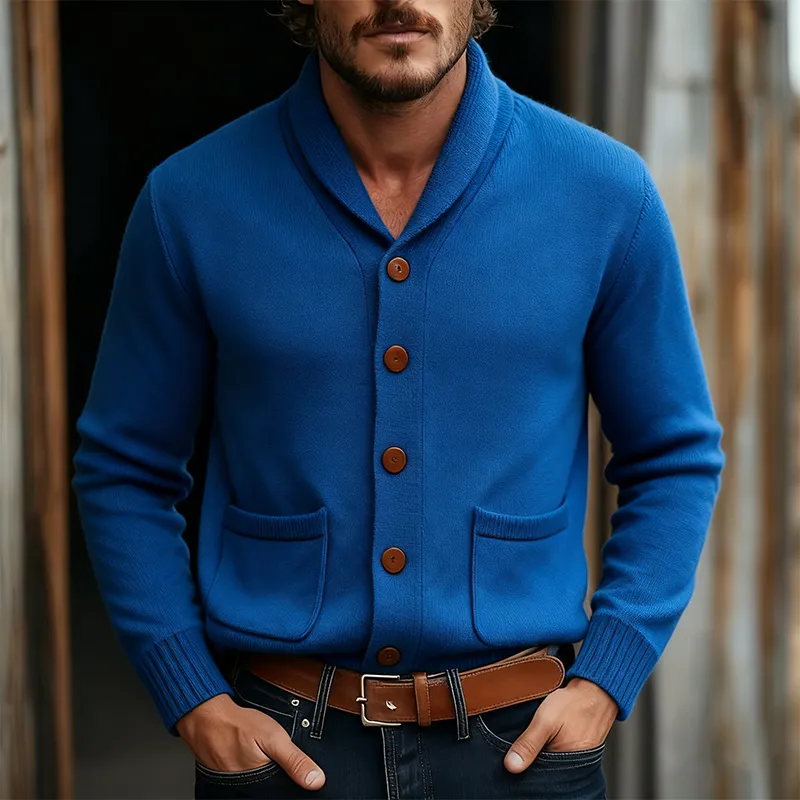 Men's Solid Color Knitted Lapel Single-breasted Cardigan MTA2446J3X sold by Manly product image thumbnail 3