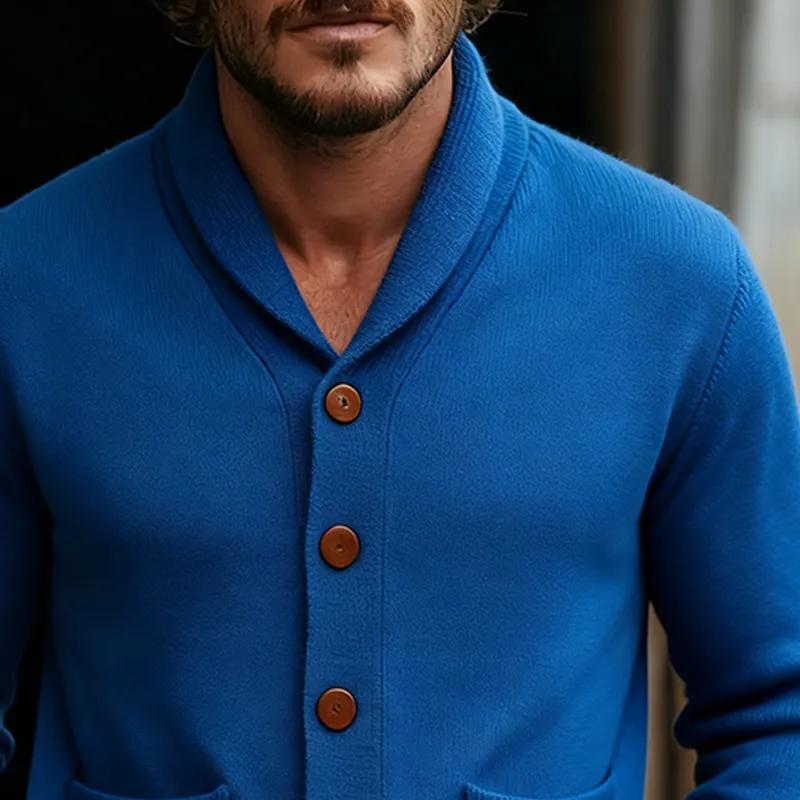 Men's Solid Color Knitted Lapel Single-breasted Cardigan MTA2446J3X sold by Manly product image thumbnail 2