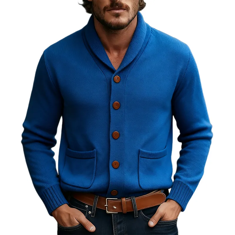 Men's Solid Color Knitted Lapel Single-breasted Cardigan MTA2446J3X sold by Manly