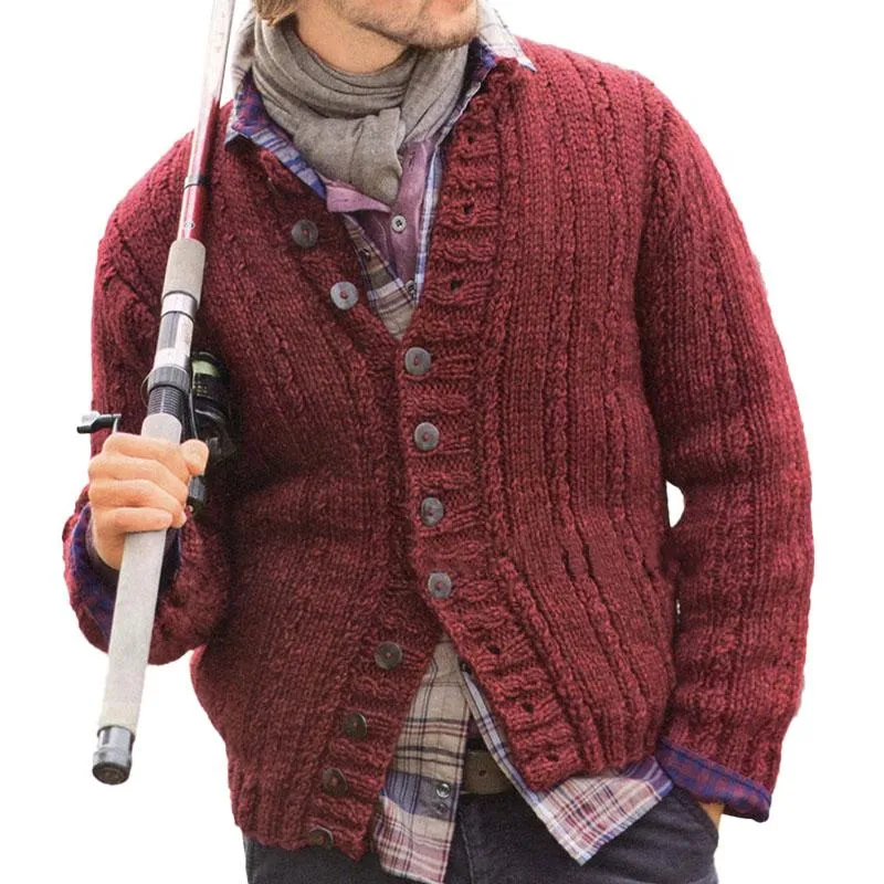 Men's Solid Color Stand Collar Single Breasted Knitted Cardigan 08762779X sold by Manly
