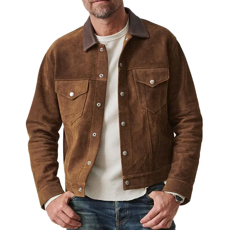 Men's Solid Color Lapel Suede Jacket 23755077X sold by Manly