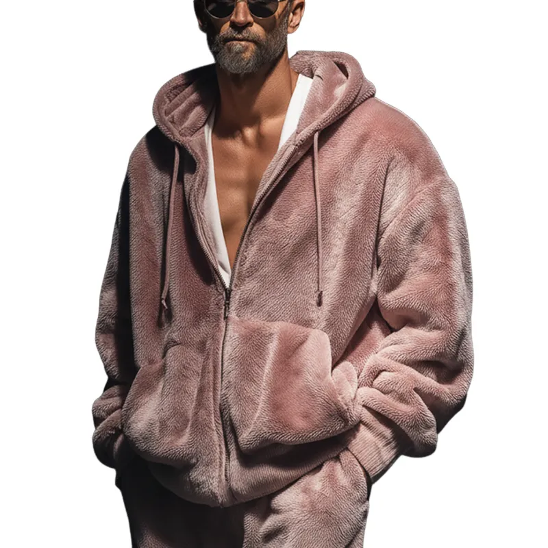 Men's Fashion Faux Mink Hooded Zipper Casual Jacket MTA2344J8U sold by Manly