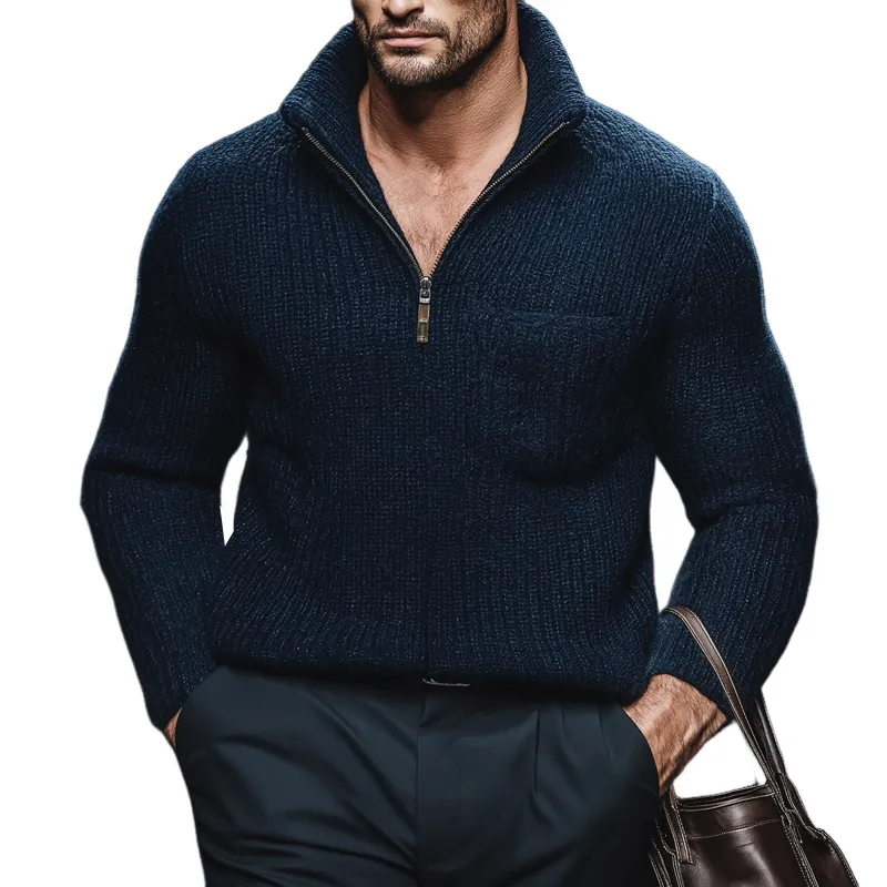 Men's Classic Quarter Zip Stand Collar Knit Sweater MTA2335J7U made by Manly