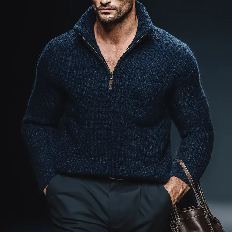 Men's Classic Quarter Zip Stand Collar Knit Sweater MTA2335J7U sold by Manly product image thumbnail 2
