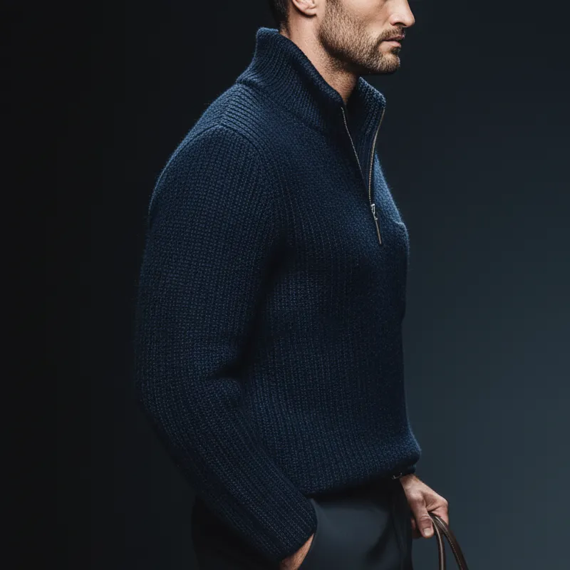 Men's Classic Quarter Zip Stand Collar Knit Sweater MTA2335J7U sold by Manly product image thumbnail 3