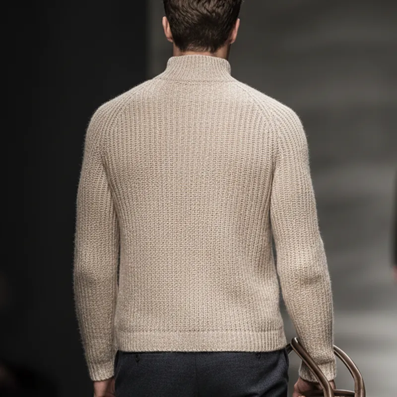 Men's Classic Light Khaki Stand Collar Knitted Sweater MTA2218J1U sold by Manly product image thumbnail 4