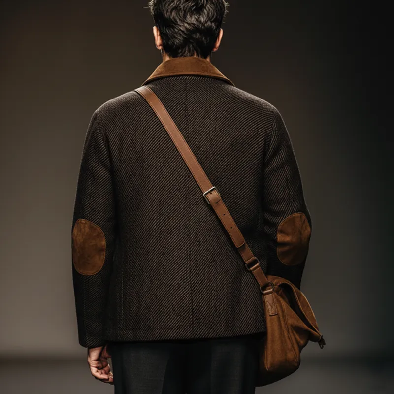 Men's Vintage Twill Faux Wool Patchwork PU Leather Jacket MTA2312J7U sold by Manly product image thumbnail 4