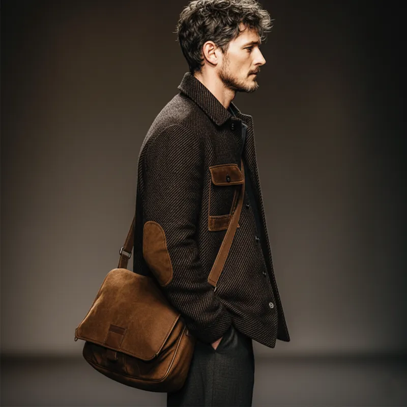 Men's Vintage Twill Faux Wool Patchwork PU Leather Jacket MTA2312J7U sold by Manly product image thumbnail 3