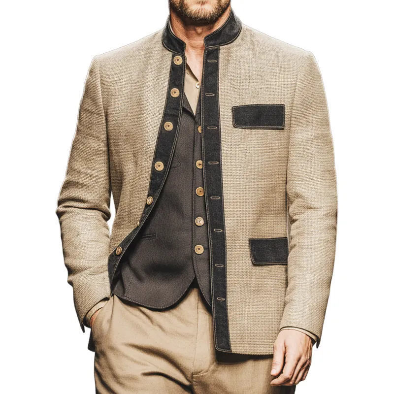 Men's Classic Stand Collar Double Slit Button Jacket MTA2348J2U sold by Manly