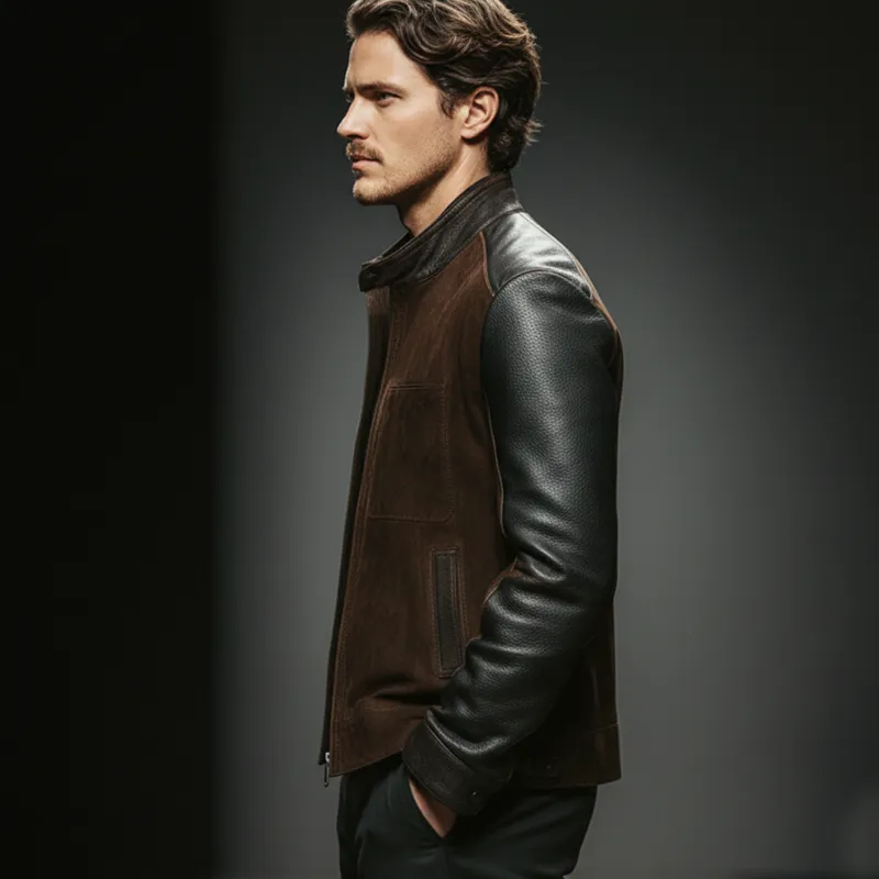 Men's Vintage Suede And PU Leather Stand Collar Jacket MTA2341J5U sold by Manly product image thumbnail 3