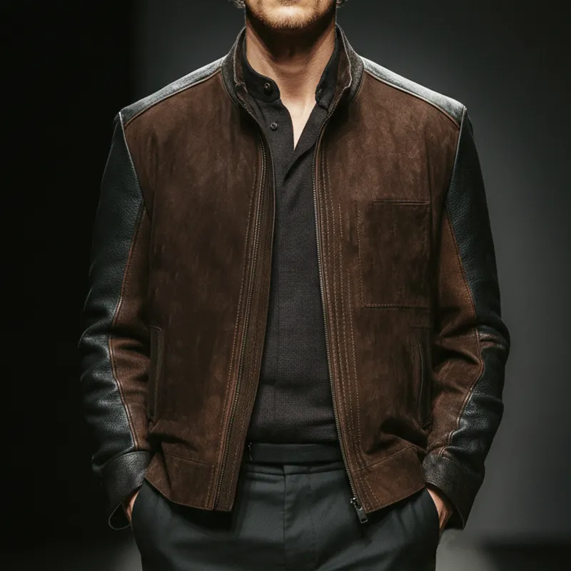 Men's Vintage Suede And PU Leather Stand Collar Jacket MTA2341J5U sold by Manly product image thumbnail 2