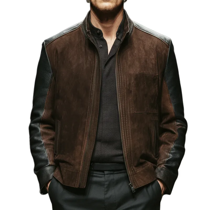 Men's Vintage Suede And PU Leather Stand Collar Jacket MTA2341J5U sold by Manly