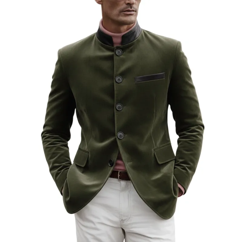 Men's Classic Retro Western Stand Collar PU Leather Slim Fit Faux Suede Jacket MTA2388J3K sold by Manly