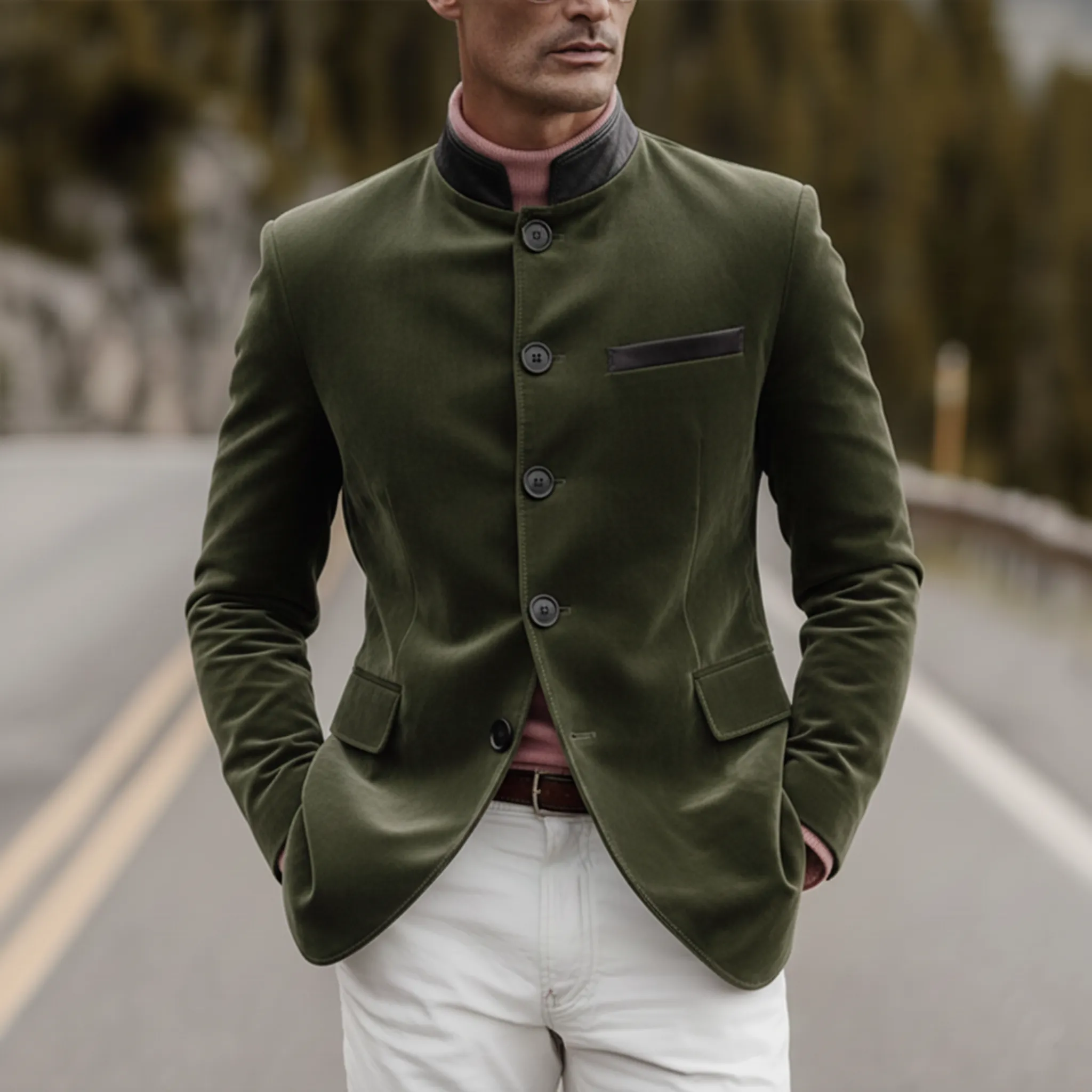 Men's Classic Retro Western Stand Collar PU Leather Slim Fit Faux Suede Jacket MTA2388J3K sold by Manly product image thumbnail 2