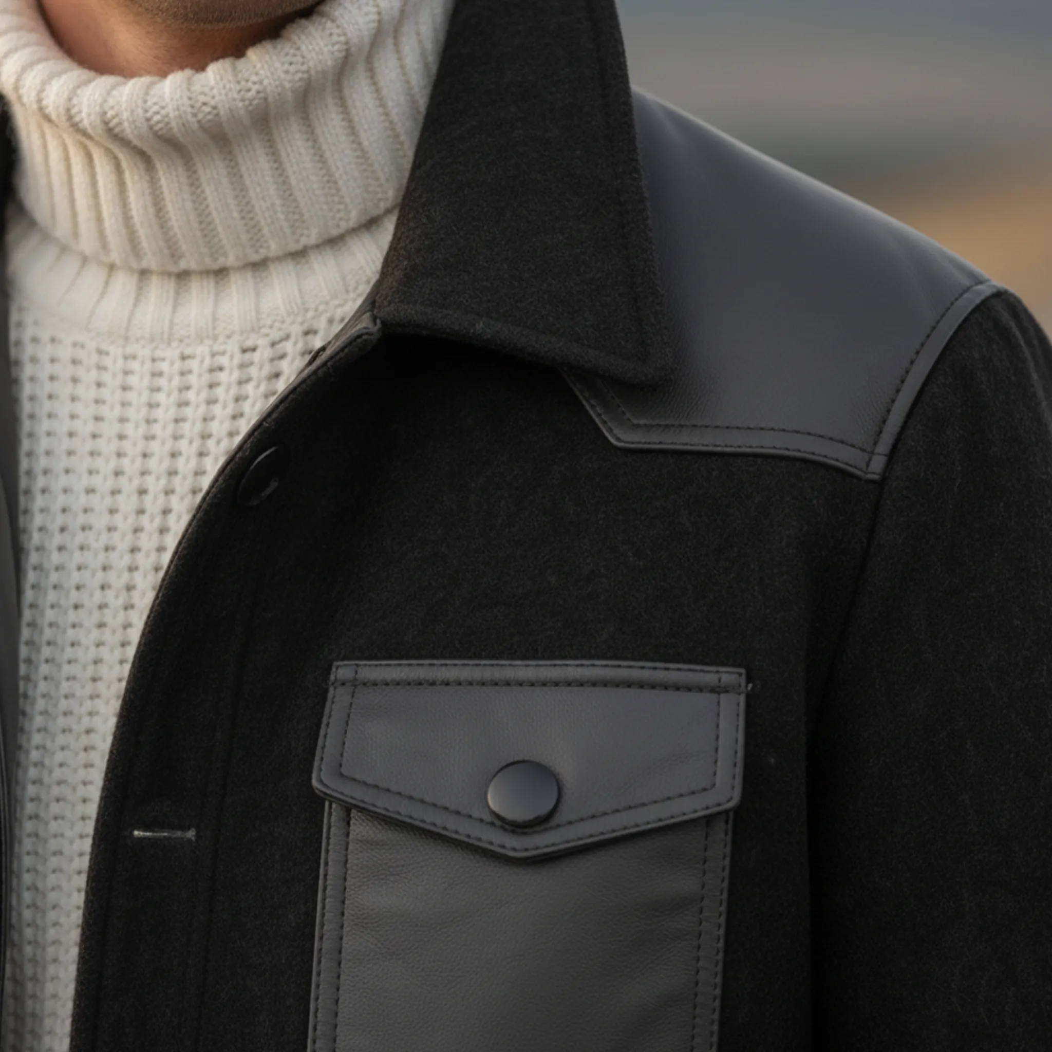 Men's Classic Retro Western PU Leather Splicing Faux Suede Lapel Jacket MTA2313J2K sold by Manly product image thumbnail 5