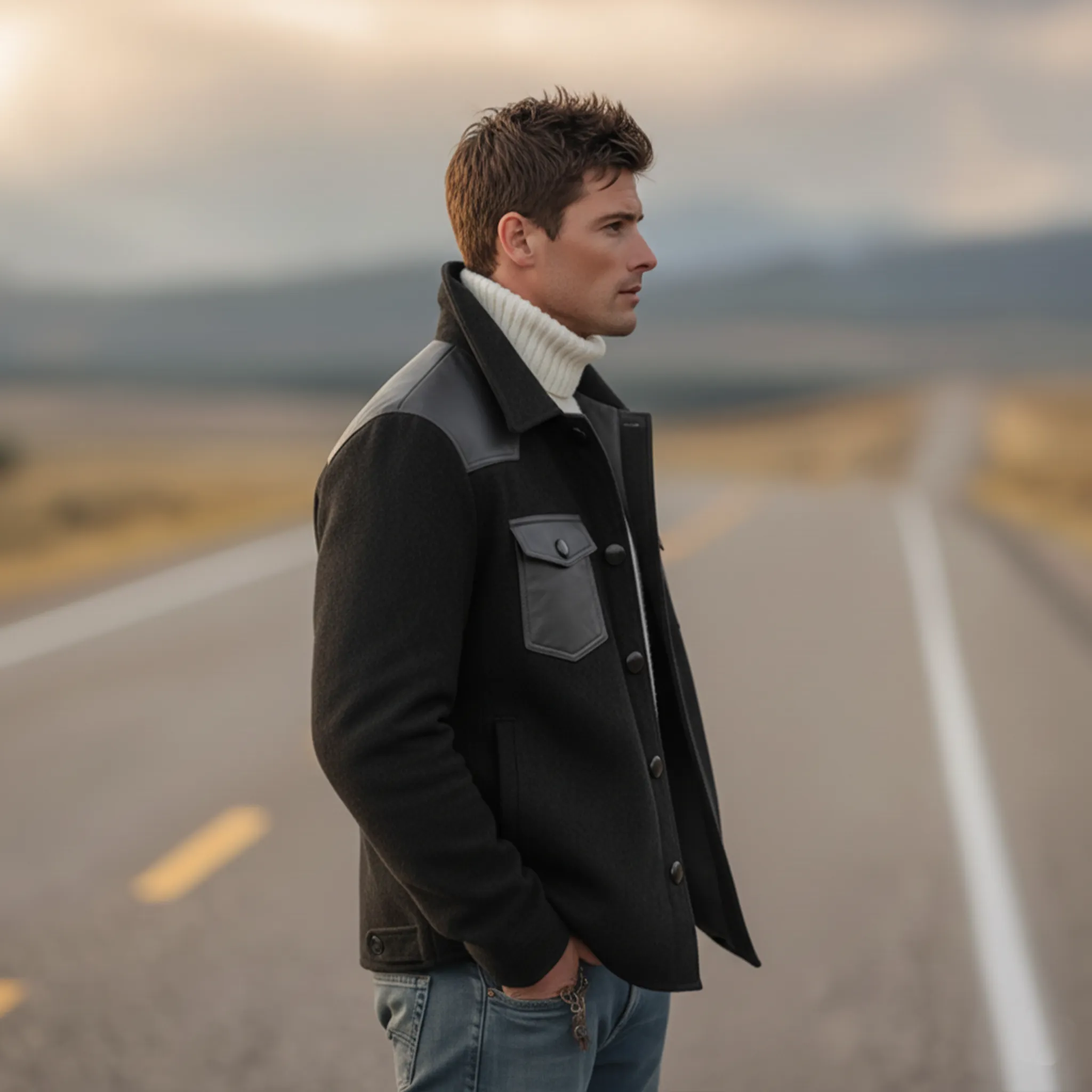 Men's Classic Retro Western PU Leather Splicing Faux Suede Lapel Jacket MTA2313J2K sold by Manly product image thumbnail 3