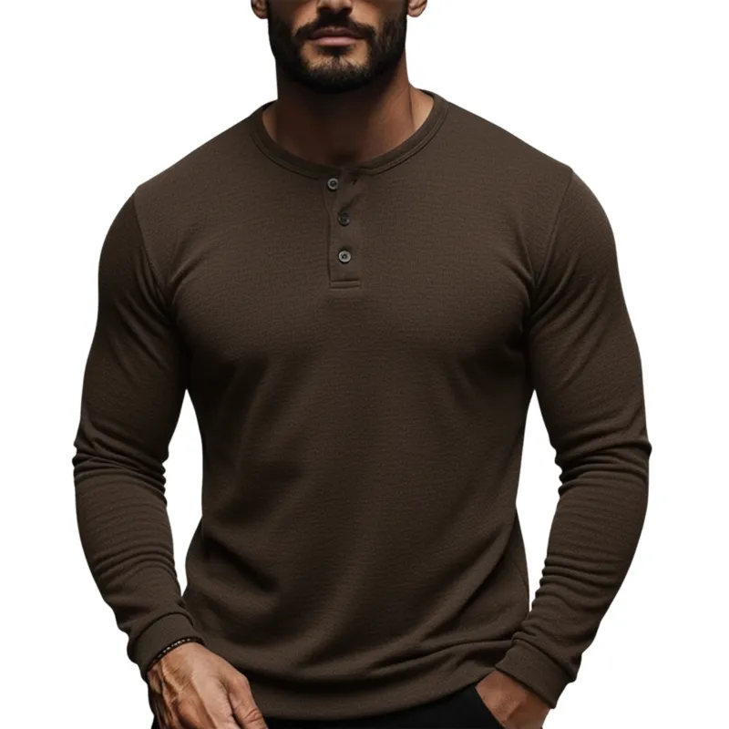 Men's Classic Casual Tough Guy Style Dralon Warm Skin-friendly Henry Collar Slim Long Sleeve T-shirt MTA2354J0K sold by Manly