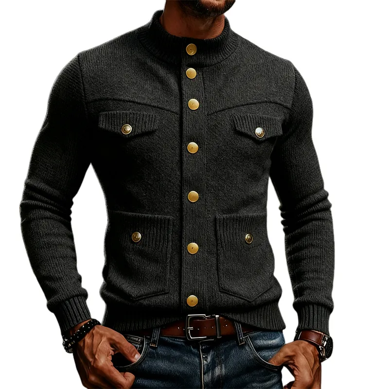 Men's Slim Fit Knit Solid Color Decorative Button Pullover Sweater MTA2210J1X sold by Manly