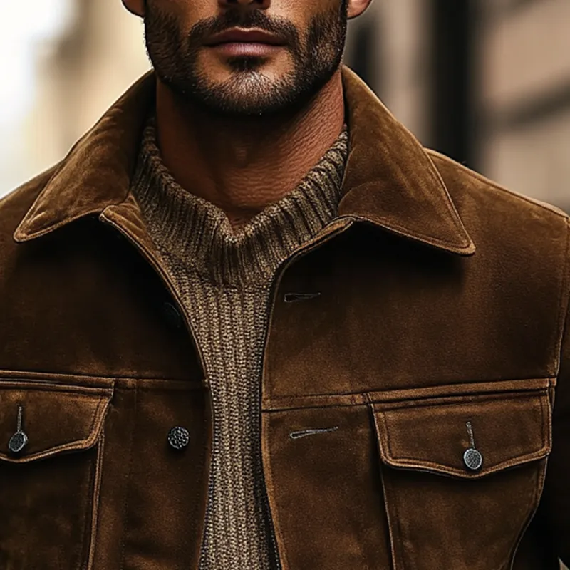 Men's Vintage Western Cowboy Style Faux Suede Lapel Jacket MTA2326J6X sold by Manly product image thumbnail 3