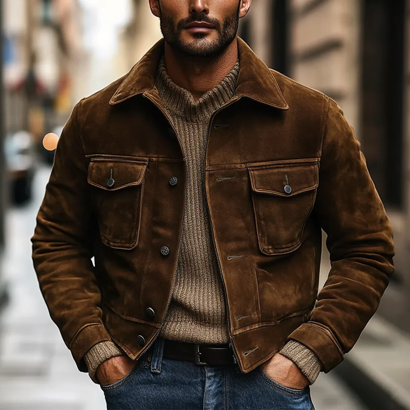 Men's Vintage Western Cowboy Style Faux Suede Lapel Jacket MTA2326J6X sold by Manly product image thumbnail 4