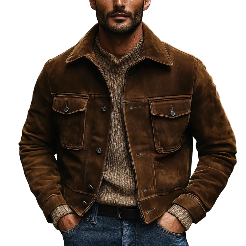 Men's Vintage Western Cowboy Style Faux Suede Lapel Jacket MTA2326J6X sold by Manly