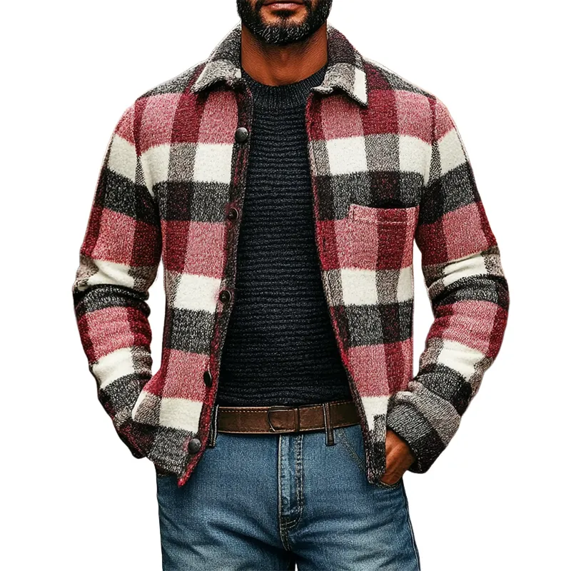 Men's Casual Plaid Polar Fleece Lapel Button Jacket MTA2387J6X sold by Manly