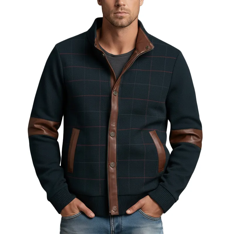 Men's Winter Retro Polar Fleece Printed PU Patch Jacket MTA2396J6P sold by Manly