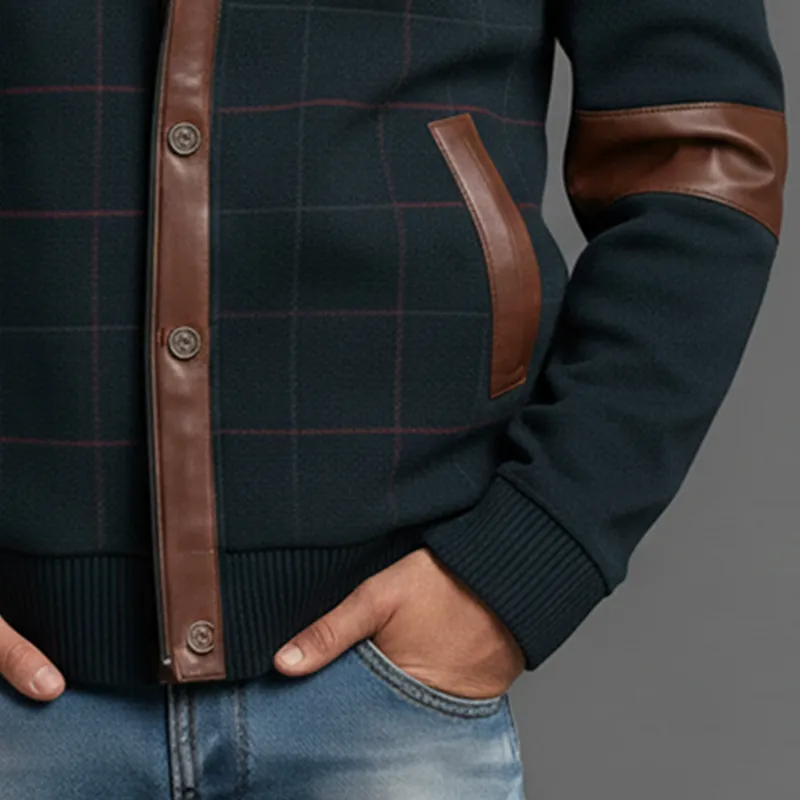 Men's Winter Retro Polar Fleece Printed PU Patch Jacket MTA2396J6P sold by Manly product image thumbnail 4