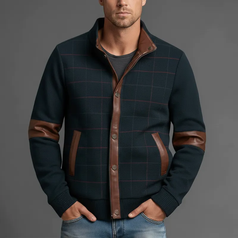 Men's Winter Retro Polar Fleece Printed PU Patch Jacket MTA2396J6P sold by Manly product image thumbnail 2