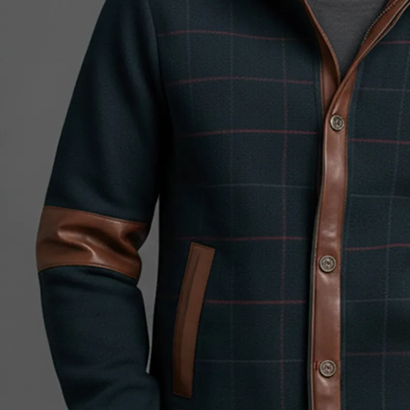 Men's Winter Retro Polar Fleece Printed PU Patch Jacket MTA2396J6P sold by Manly product image thumbnail 3