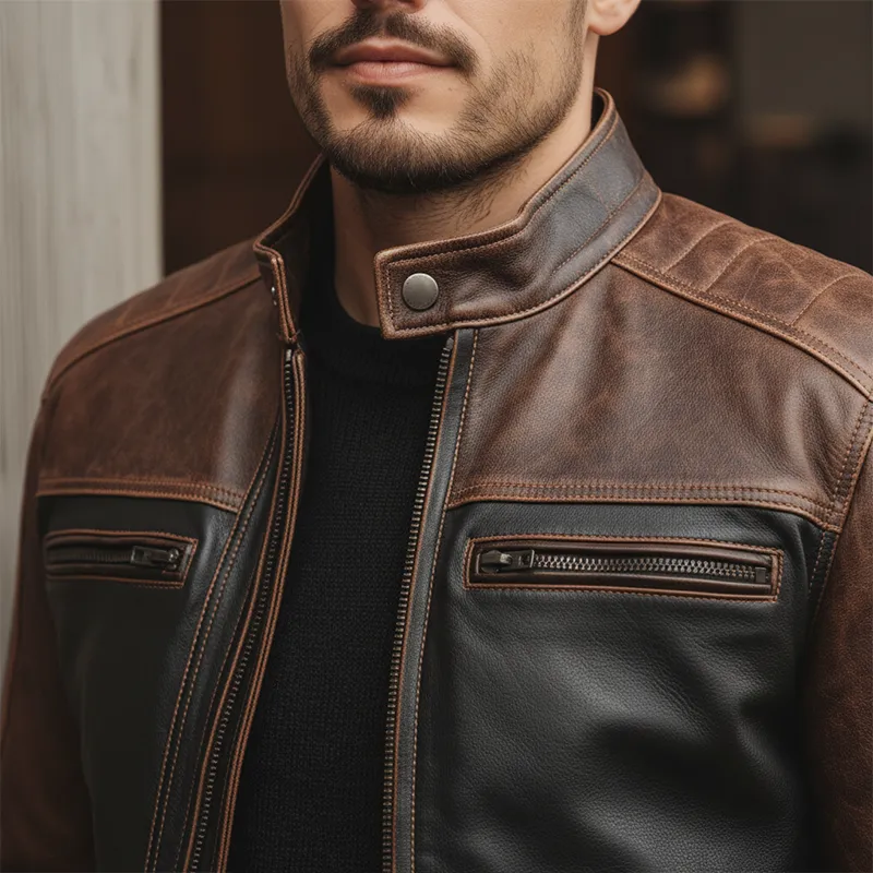 Men's Winter Retro Texture PU Faux Leather Motorcycle Jacket MTA2354J5P sold by Manly product image thumbnail 4